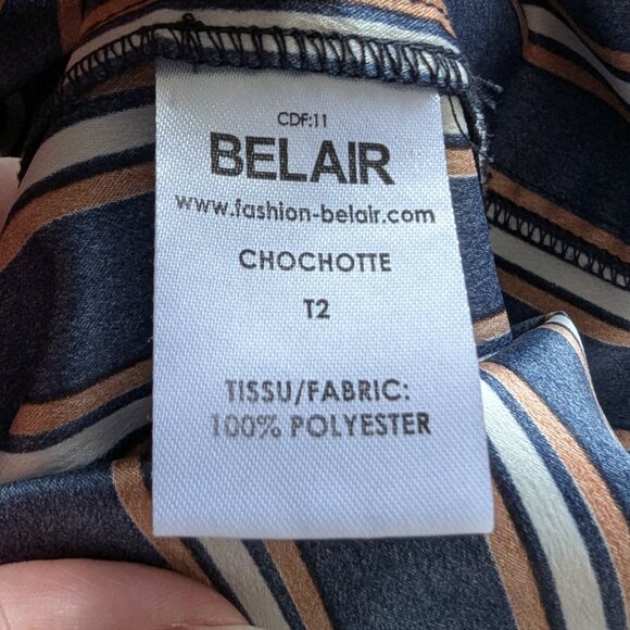 BELAIR Vertically Striped Collared Navy Button-up Shirt, Size M - Picture 6 of 10